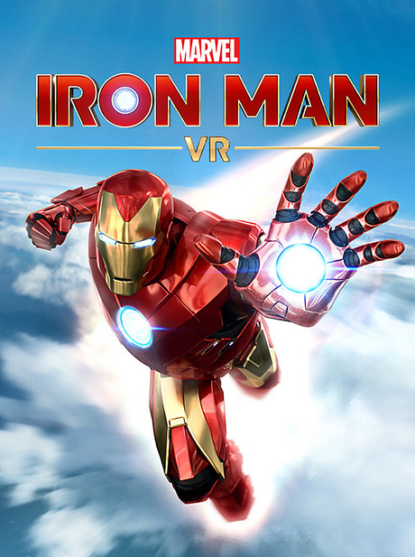 The Iron Man VR Logo with Iron Man flying toward the viewer
